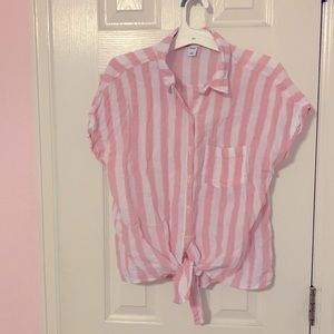 Old navy button down pink and white striped pocket shirt. Size S.